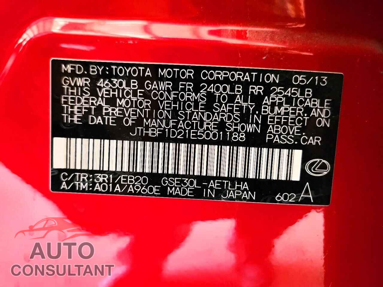 LEXUS IS 2014 - JTHBF1D21E5001188