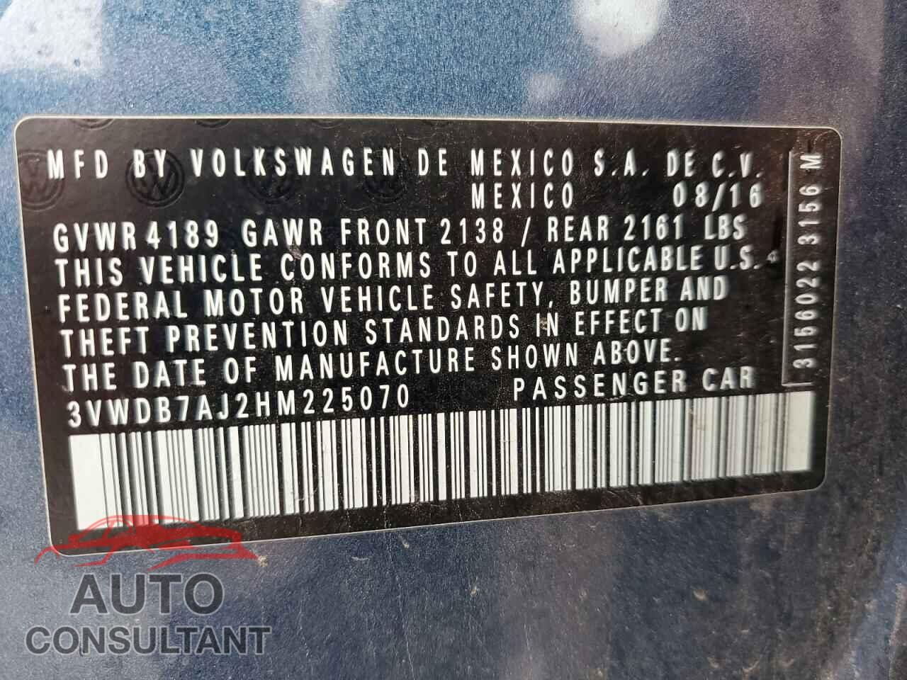 VOLKSWAGEN JETTA 2017 - 3VWDB7AJ2HM225070
