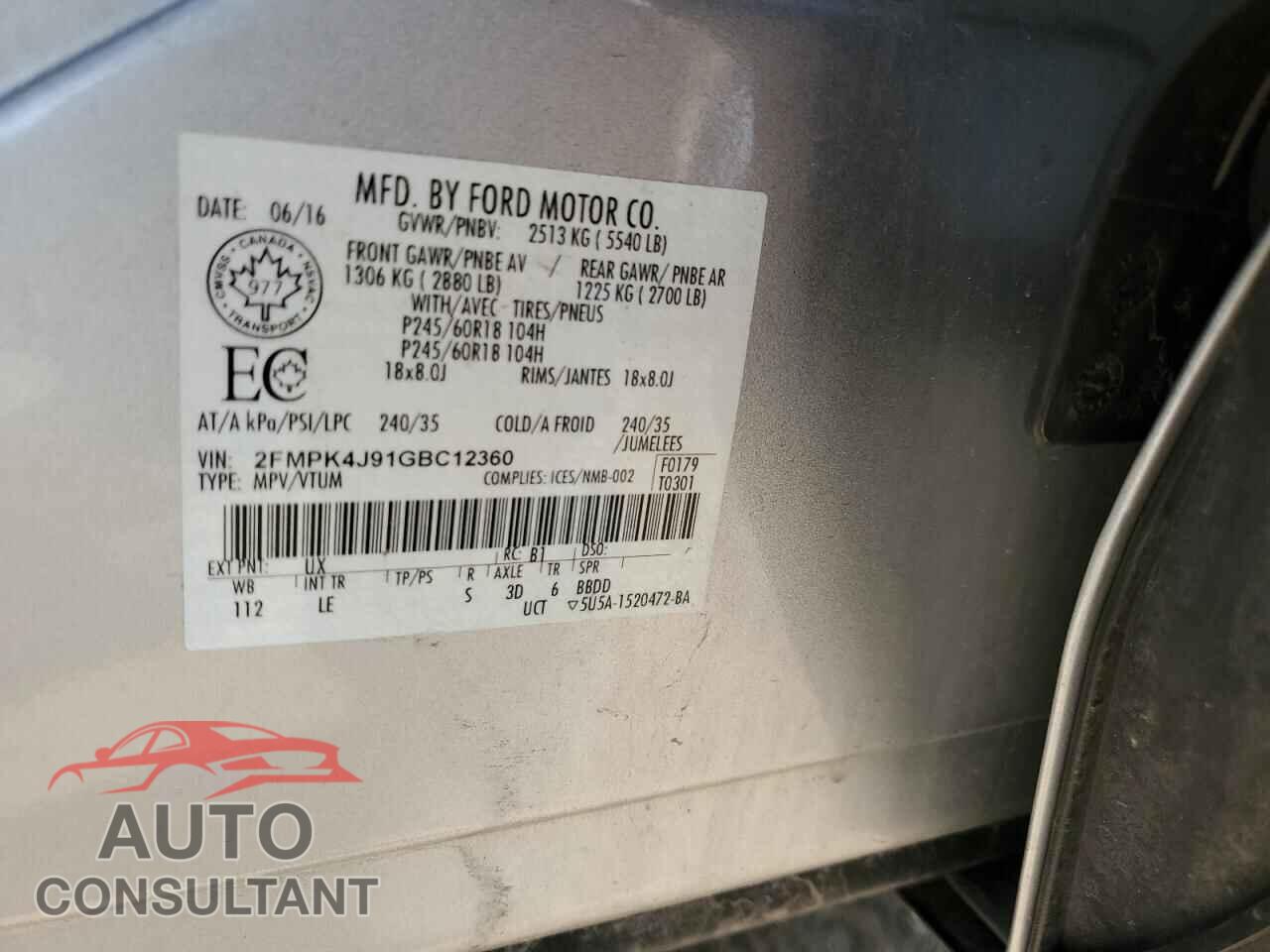FORD EDGE 2016 - 2FMPK4J91GBC12360
