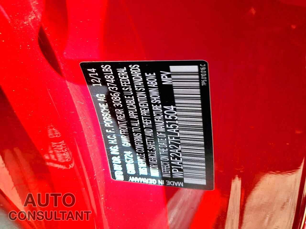 PORSCHE CAYENNE 2015 - WP1AE2A27FLA51504