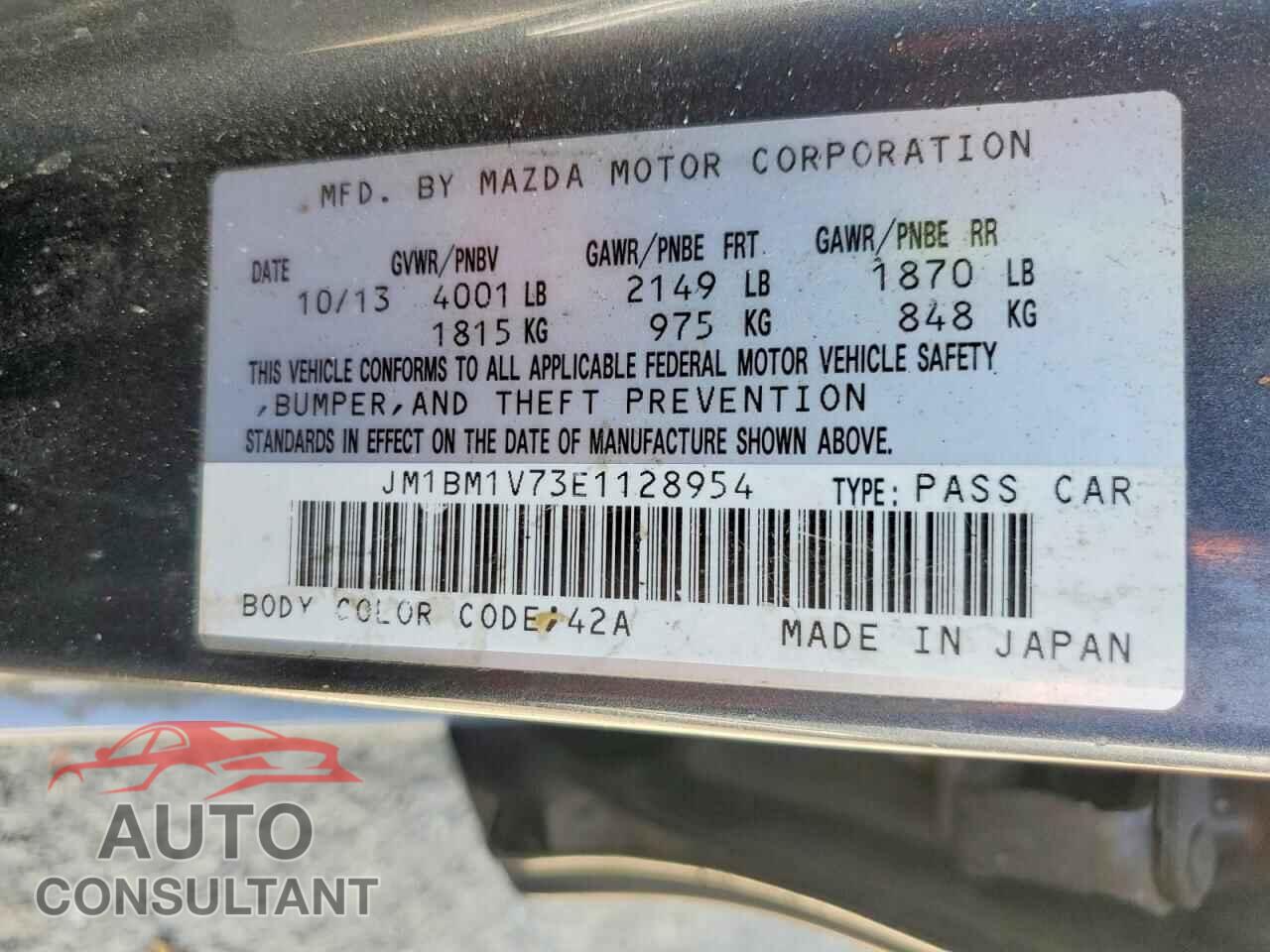MAZDA 3 2014 - JM1BM1V73E1128954