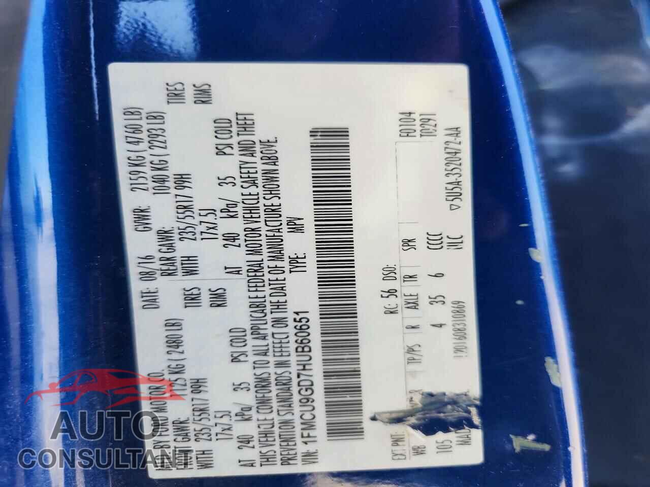 FORD ESCAPE 2017 - 1FMCU9GD7HUB60651