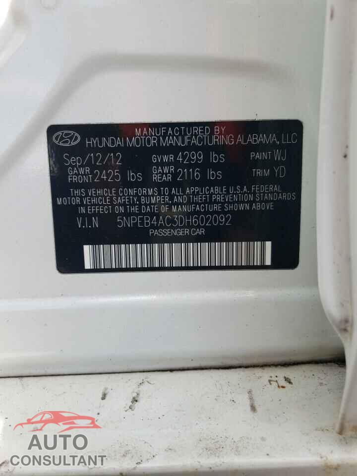 HYUNDAI SONATA 2013 - 5NPEB4AC3DH602092