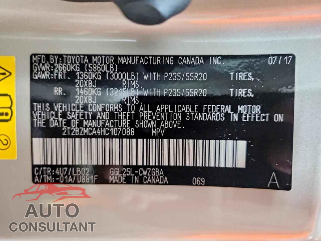 LEXUS RX350 2017 - 2T2BZMCA4HC107088