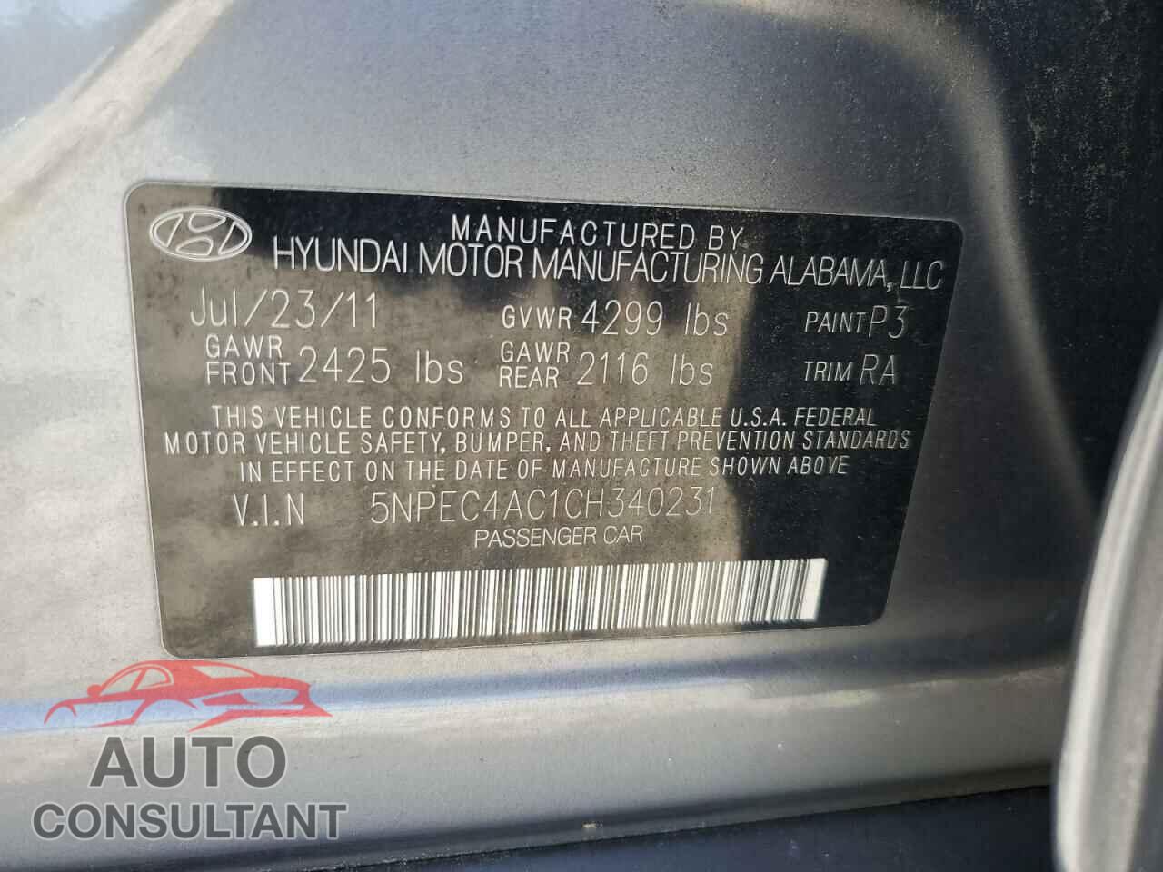 HYUNDAI SONATA 2012 - 5NPEC4AC1CH340231