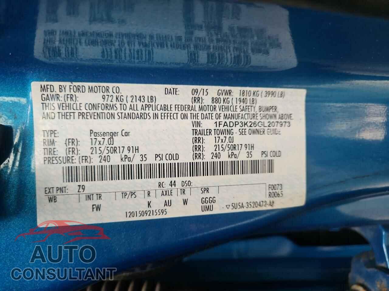 FORD FOCUS 2016 - 1FADP3K26GL207973