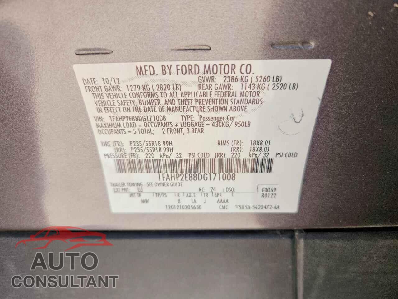 FORD TAURUS 2013 - 1FAHP2E88DG171008