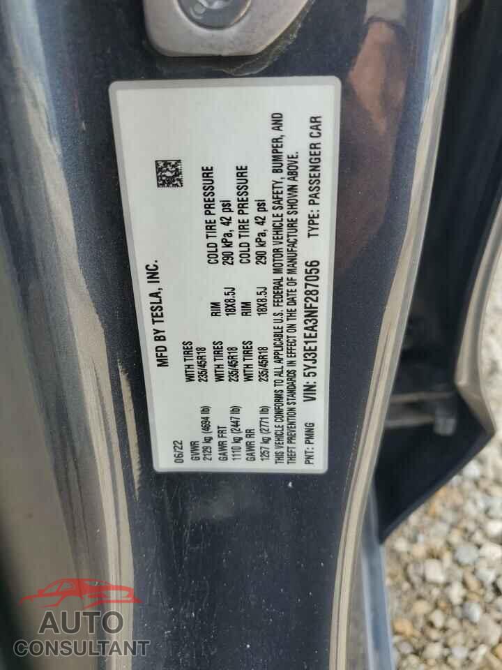 TESLA MODEL 3 2022 - 5YJ3E1EA3NF287056