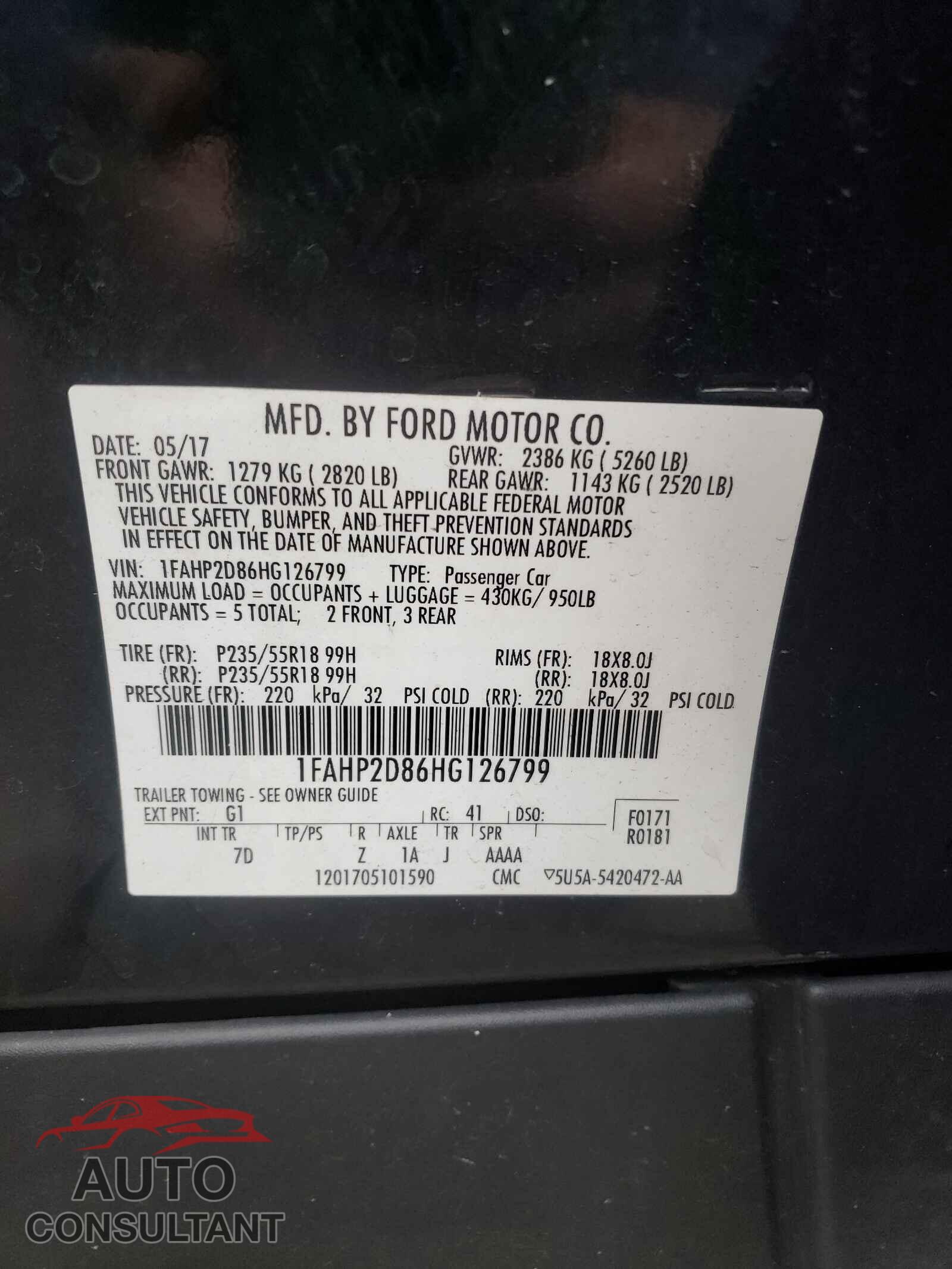 FORD TAURUS 2017 - 1FAHP2D86HG126799