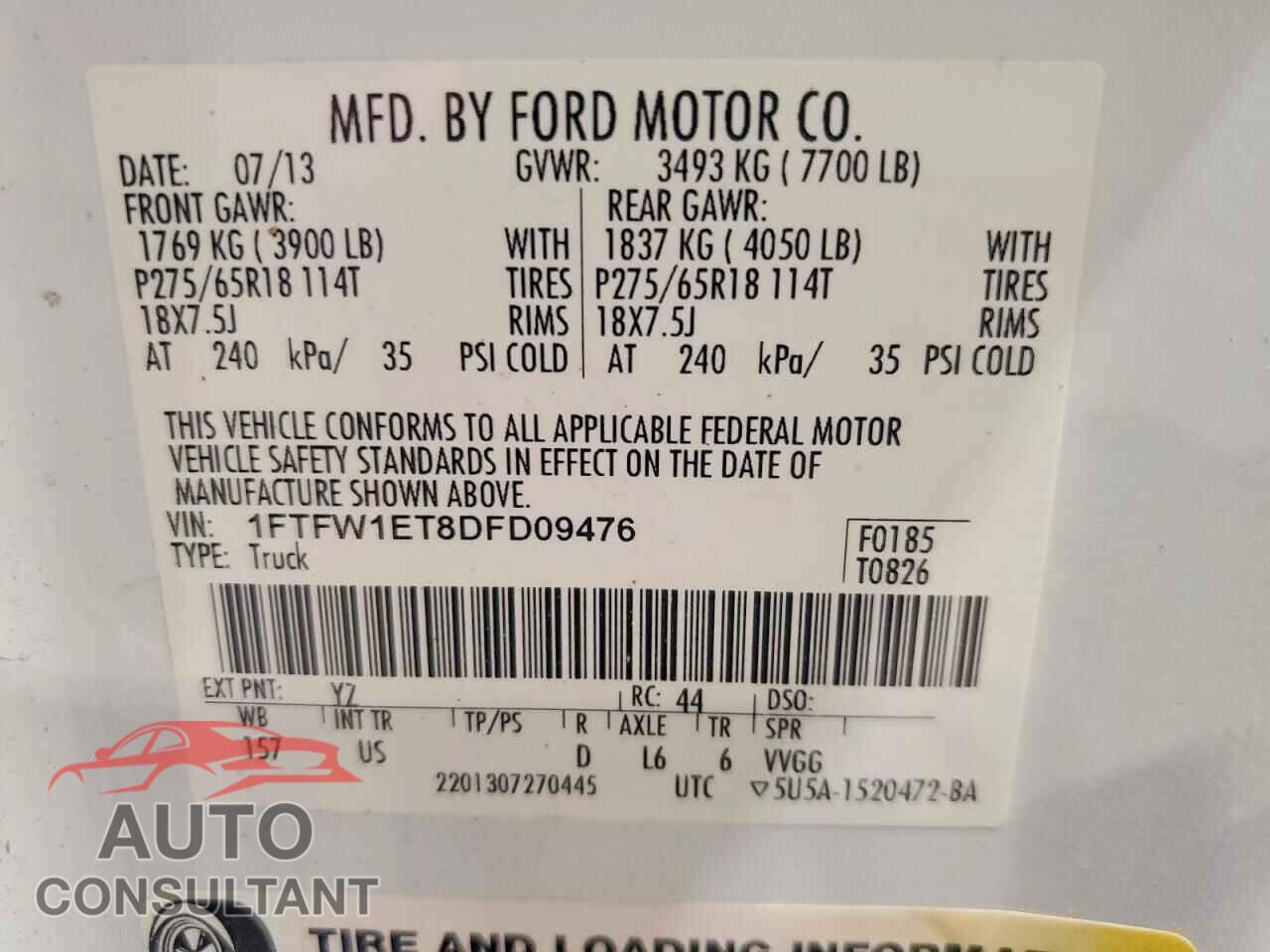 FORD F150 2013 - 1FTFW1ET8DFD09476
