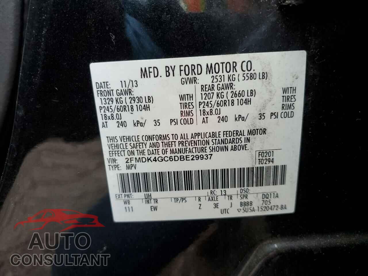 FORD EDGE 2013 - 2FMDK4GC6DBE29937