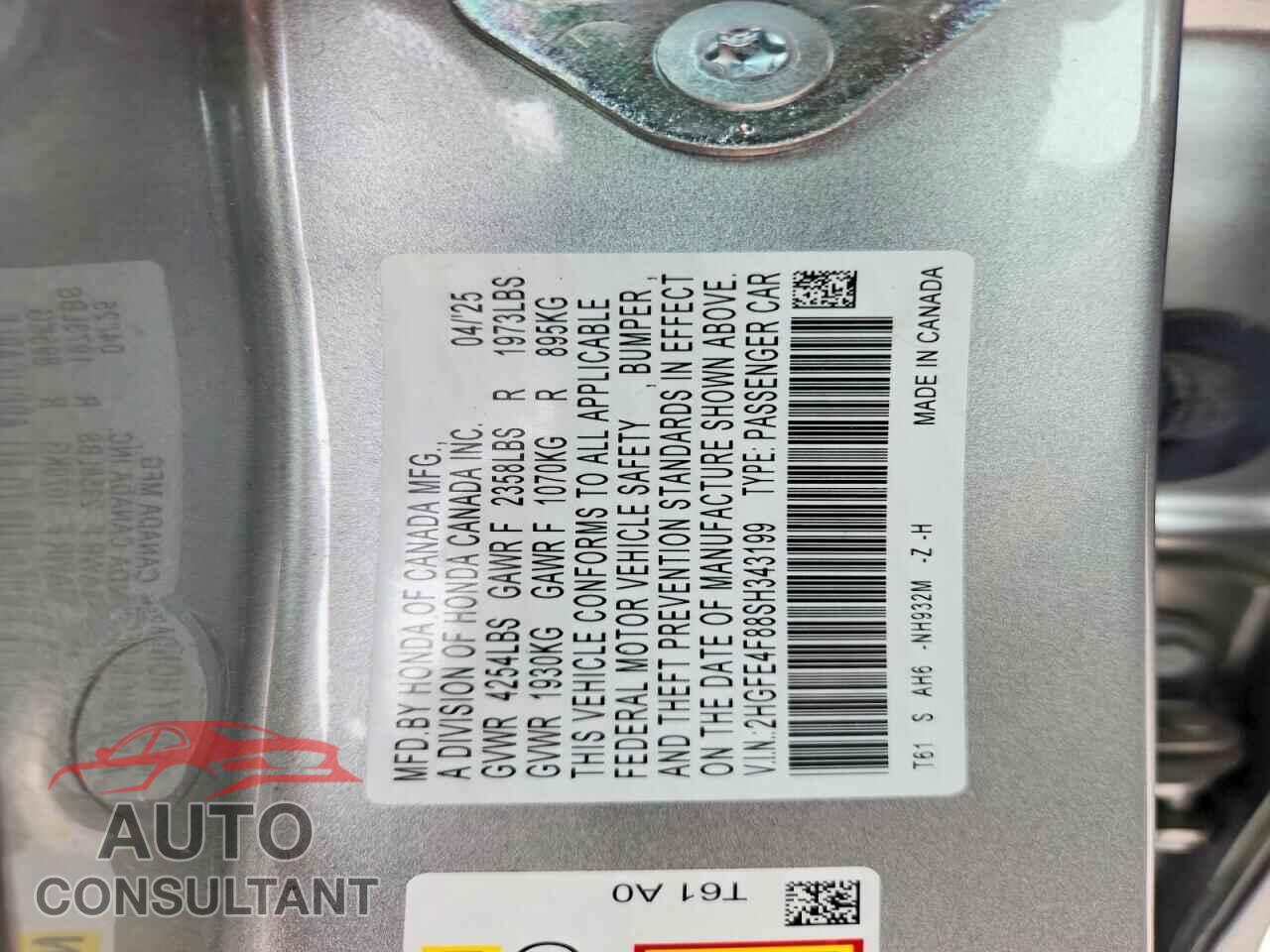 HONDA CIVIC 2025 - 2HGFE4F88SH343199