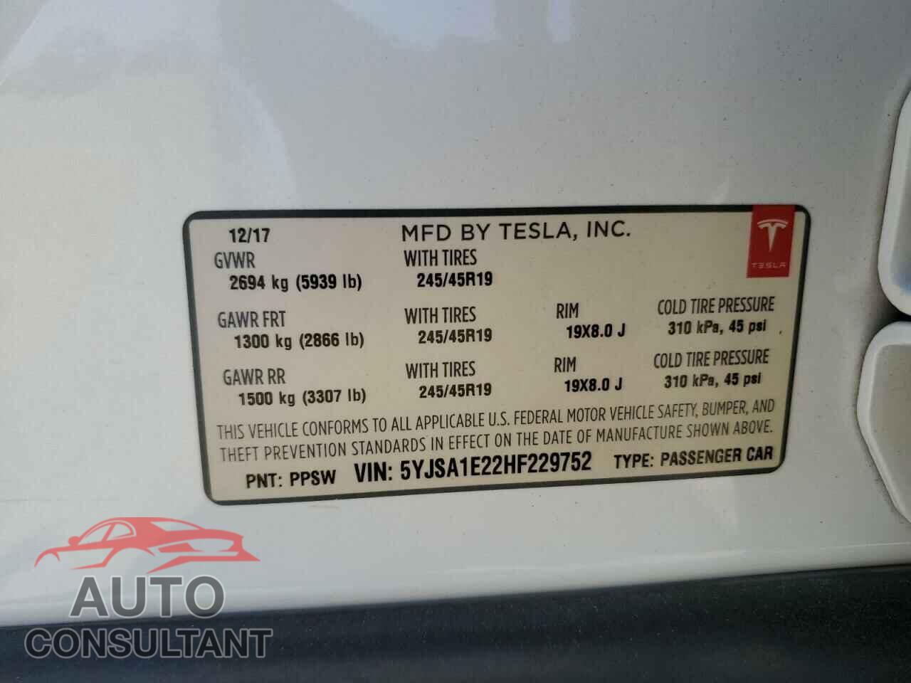 TESLA MODEL S 2017 - 5YJSA1E22HF229752