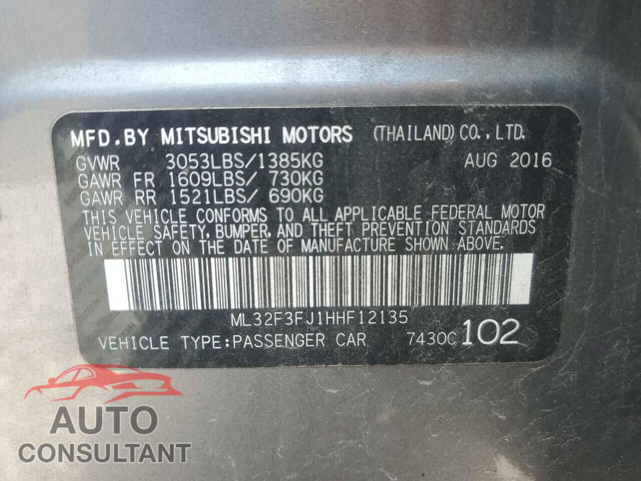MITSUBISHI MIRAGE 2017 - ML32F3FJ1HHF12135