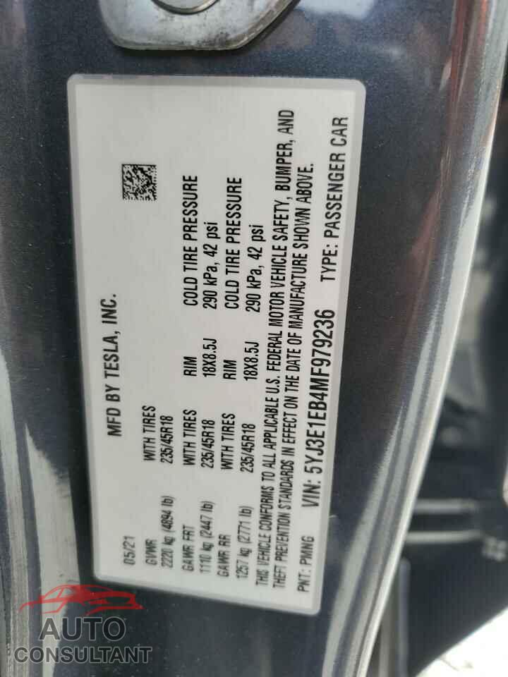 TESLA MODEL 3 2021 - 5YJ3E1EB4MF979236