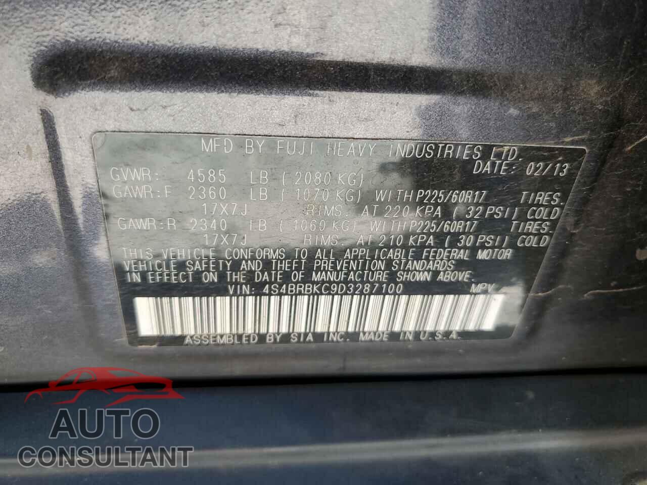SUBARU OUTBACK 2013 - 4S4BRBKC9D3287100