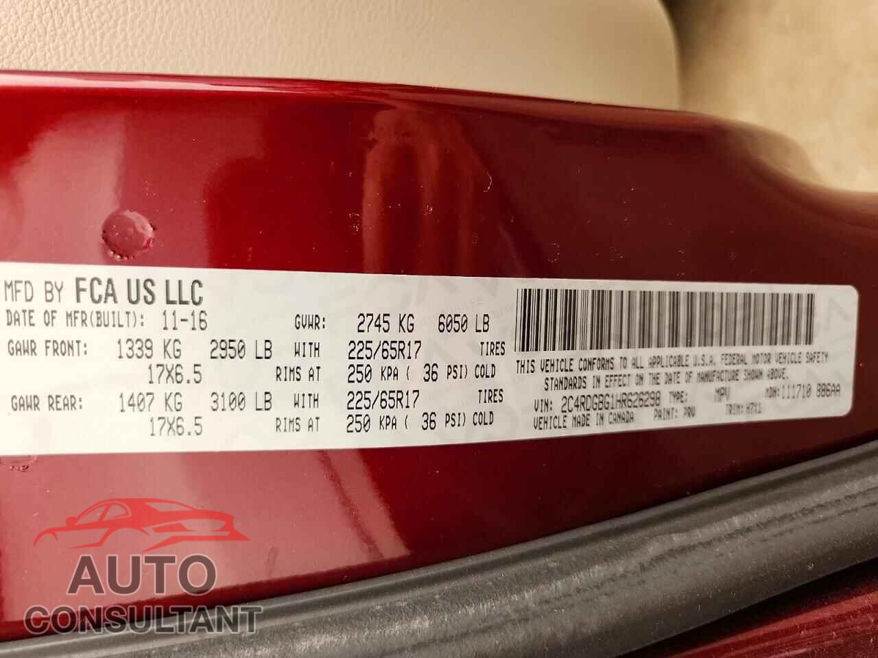 DODGE CARAVAN 2017 - 2C4RDGBG1HR626298