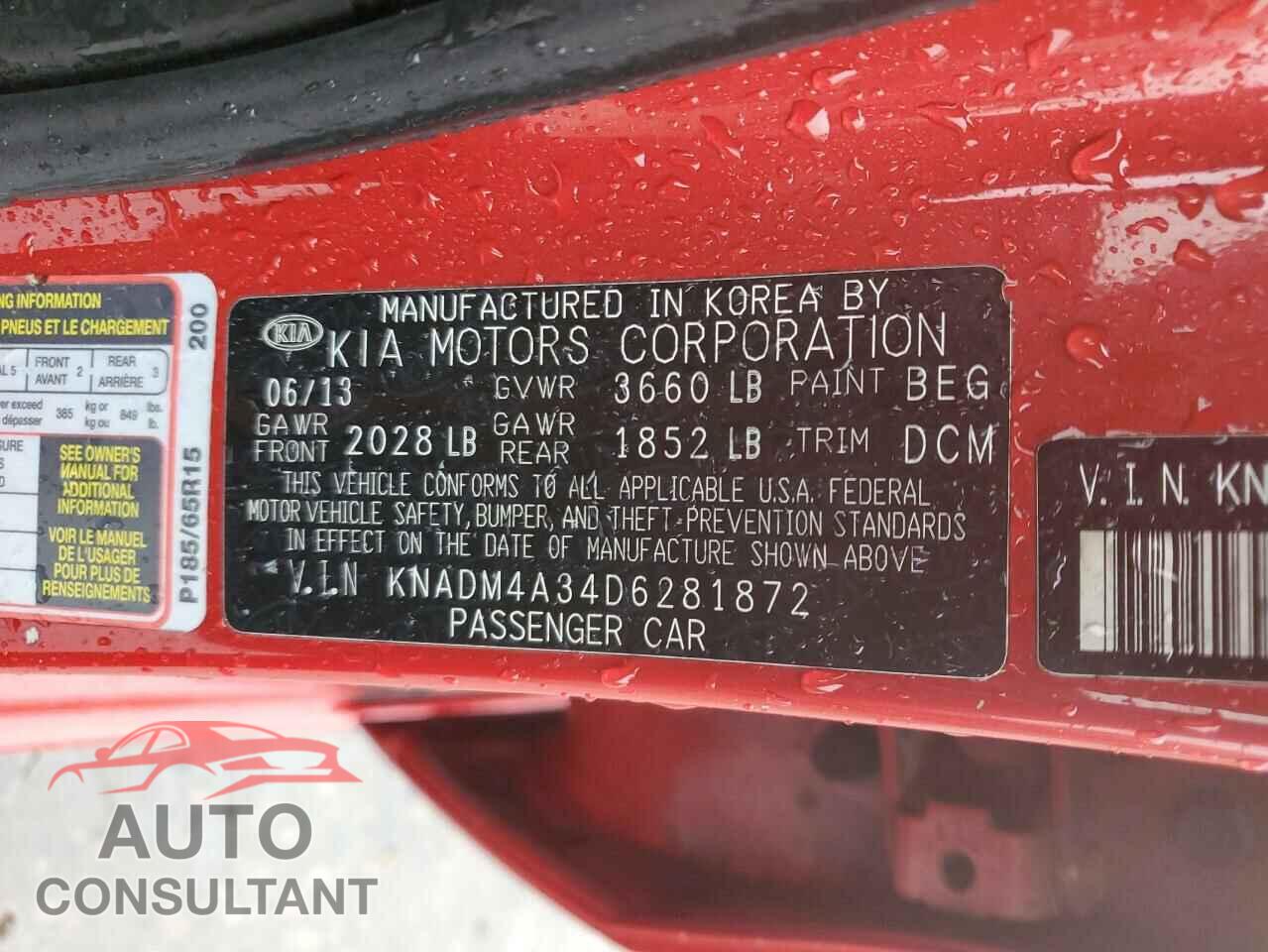 KIA RIO 2013 - KNADM4A34D6281872