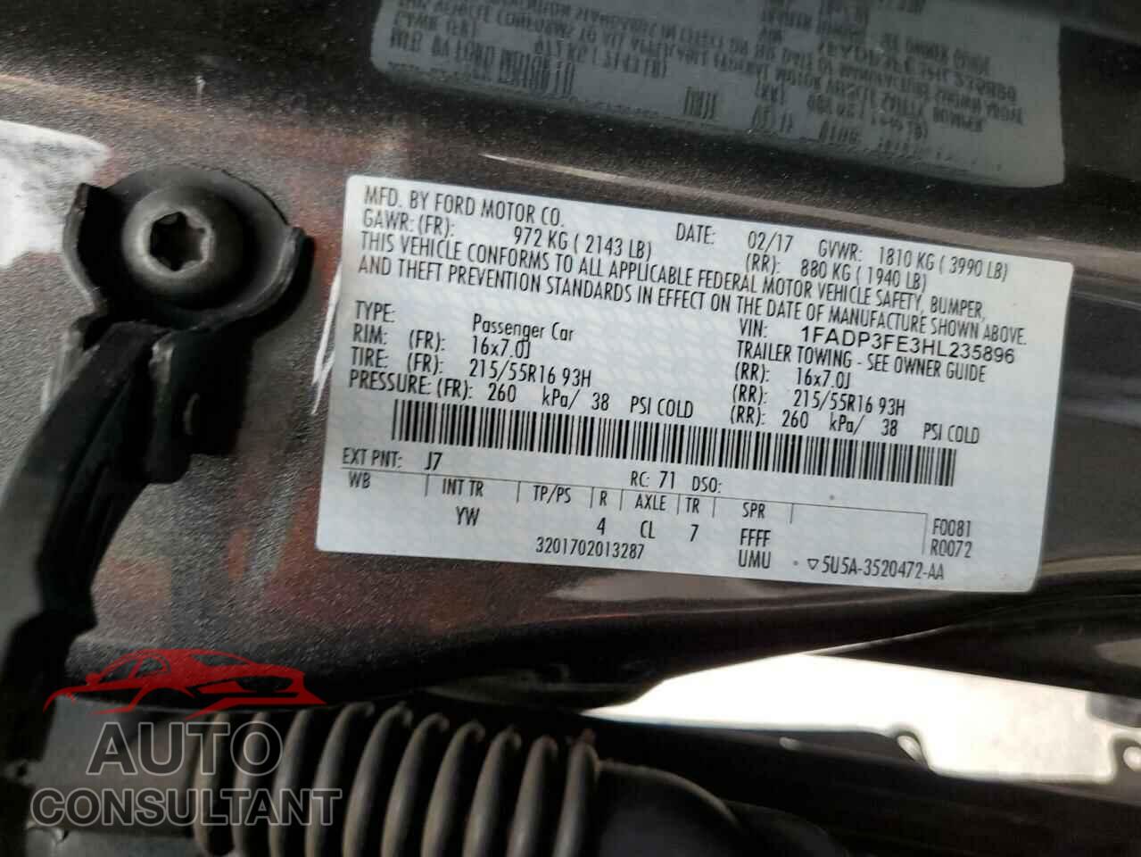 FORD FOCUS 2017 - 1FADP3FE3HL235896