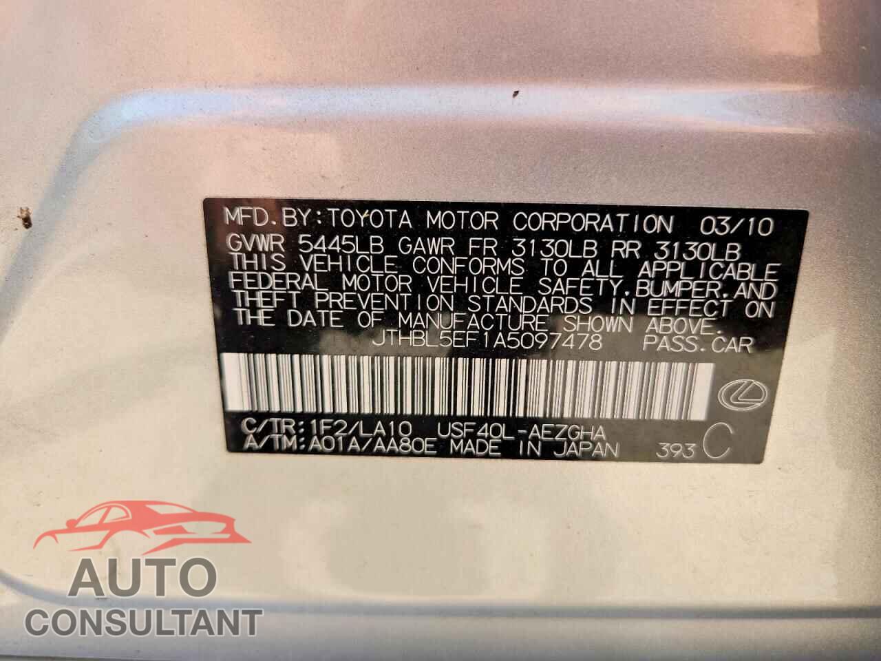 LEXUS LS460 2010 - JTHBL5EF1A5097478