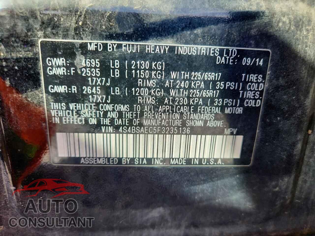 SUBARU OUTBACK 2015 - 4S4BSAEC5F3235136