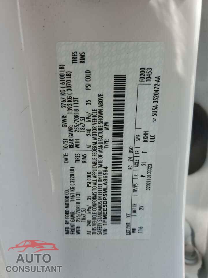 FORD BRONCO 2021 - 1FMEE5DP5MLA86594