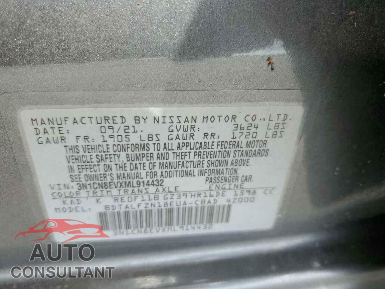 NISSAN VERSA 2021 - 3N1CN8EVXML914432