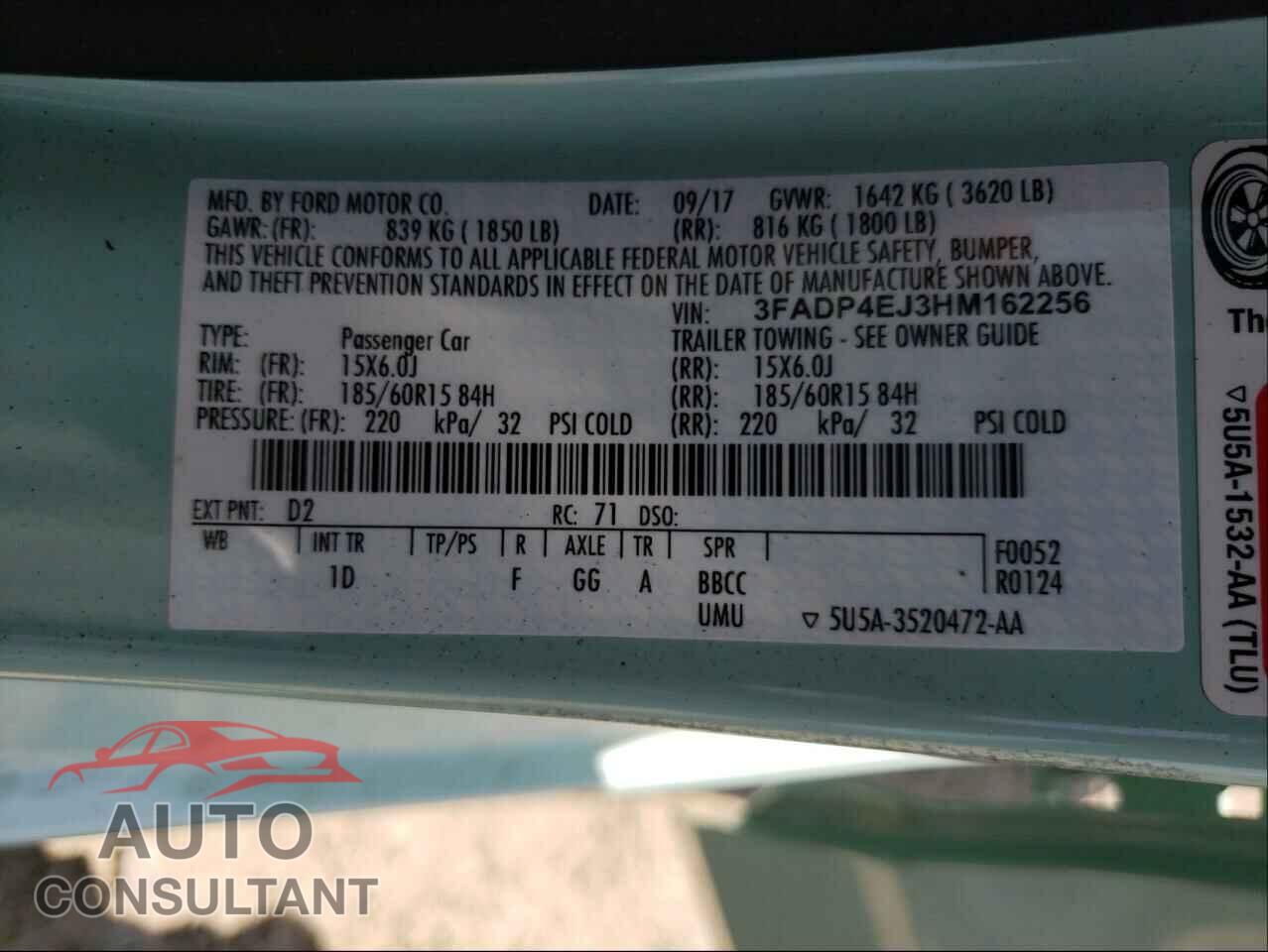 FORD FIESTA 2017 - 3FADP4EJ3HM162256