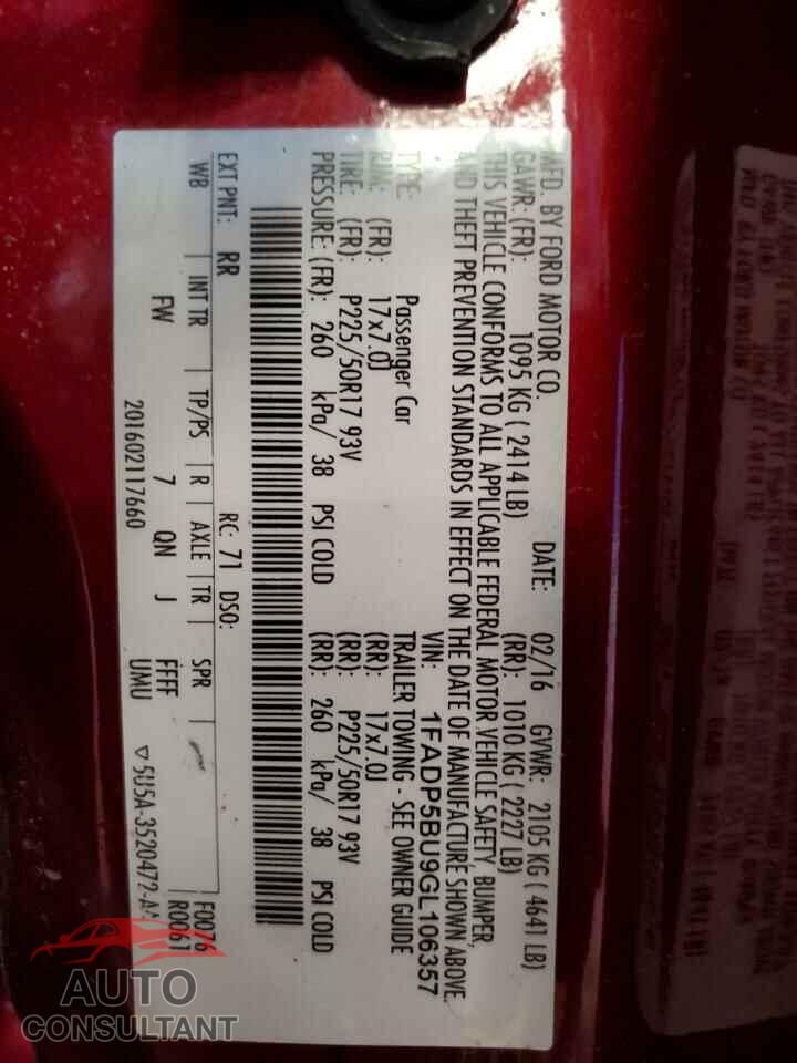FORD CMAX 2016 - 1FADP5BU9GL106357