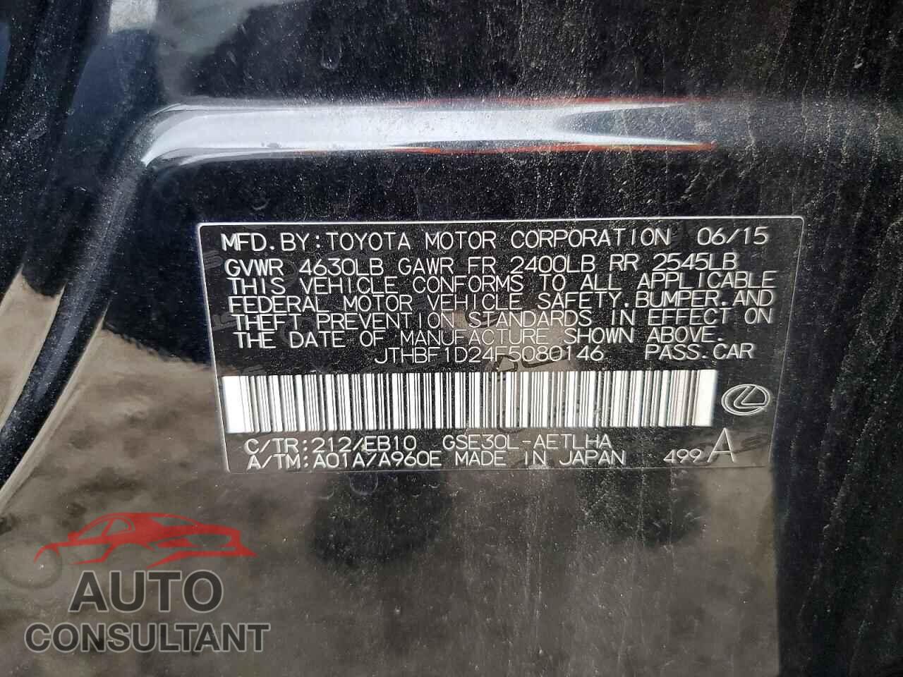 LEXUS IS 2015 - JTHBF1D24F5080146