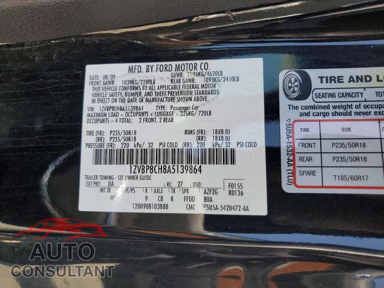 FORD MUSTANG 2010 - 1ZVBP8CH8A5139864