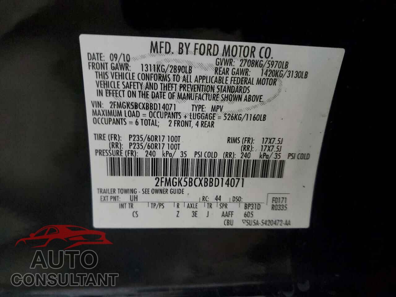 FORD FLEX 2011 - 2FMGK5BCXBBD14071