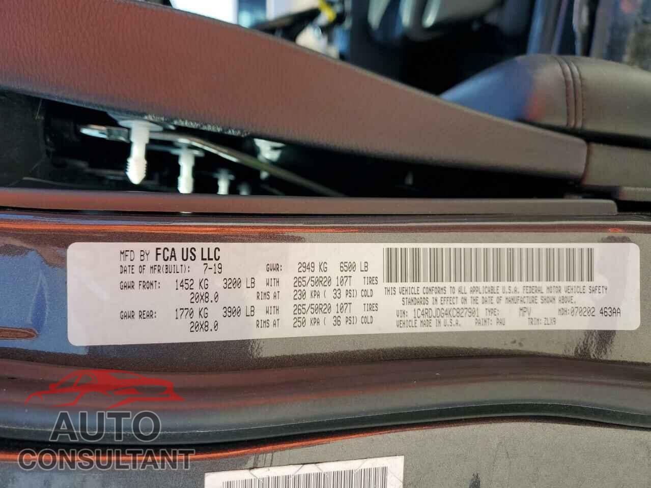 DODGE DURANGO 2019 - 1C4RDJDG4KC827901