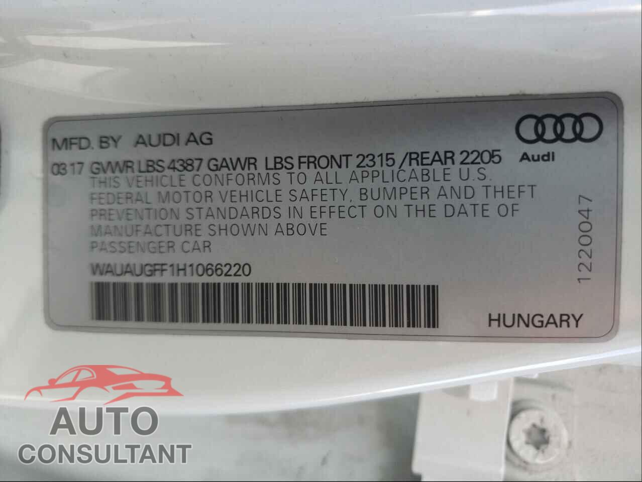 AUDI A3 2017 - WAUAUGFF1H1066220