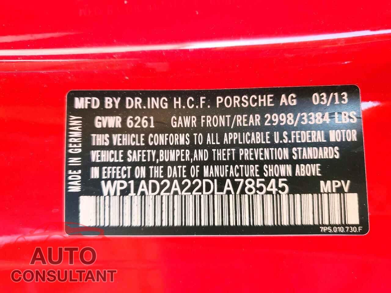 PORSCHE CAYENNE 2013 - WP1AD2A22DLA78545