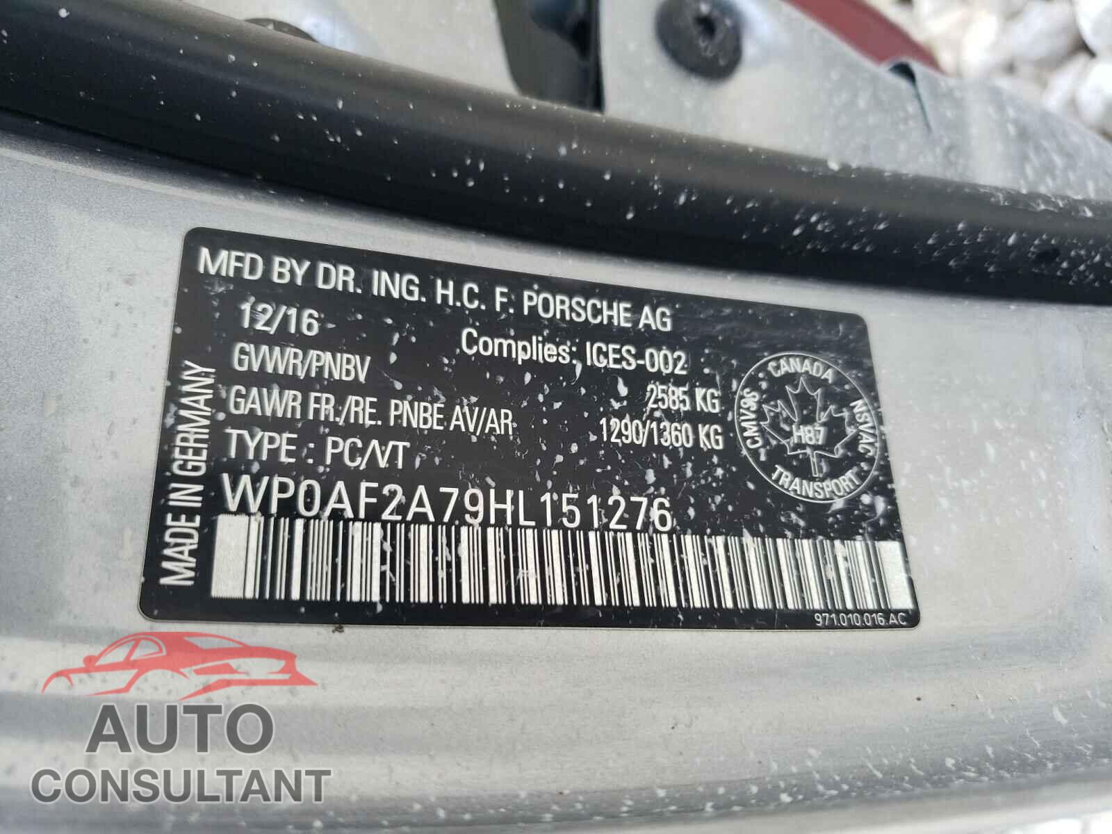 PORSCHE PANAMERA 2017 - WP0AF2A79HL151276