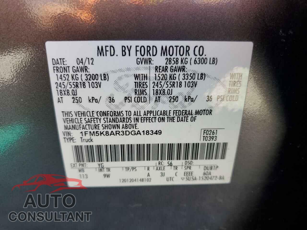 FORD EXPLORER 2013 - 1FM5K8AR3DGA18349