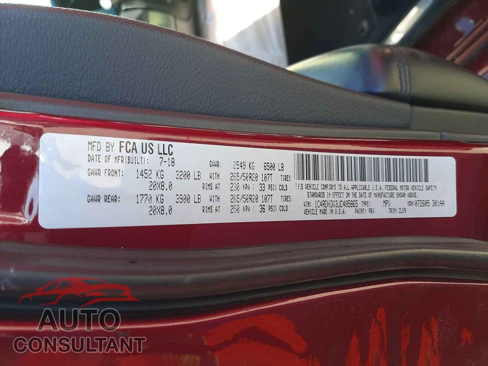 DODGE DURANGO 2018 - 1C4RDHDG3JC485865