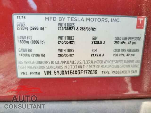 TESLA MODEL S 2016 - 5YJSA1E4XGF172636
