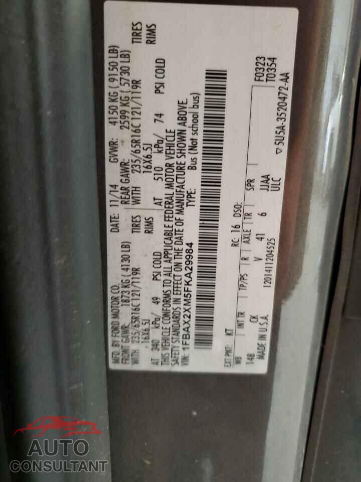 FORD TRANSIT 2015 - 1FBAX2XM5FKA29984