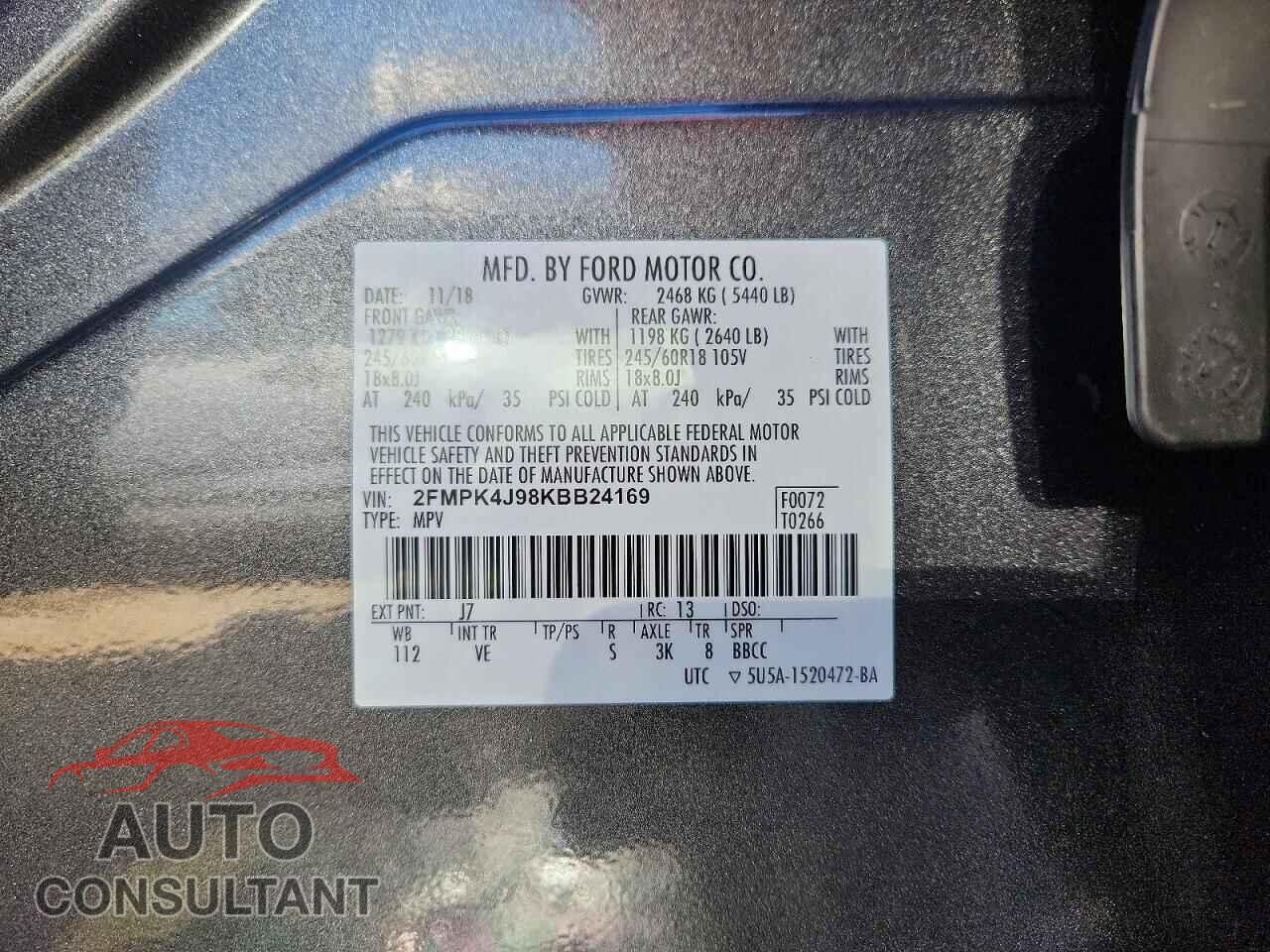 FORD EDGE 2019 - 2FMPK4J98KBB24169
