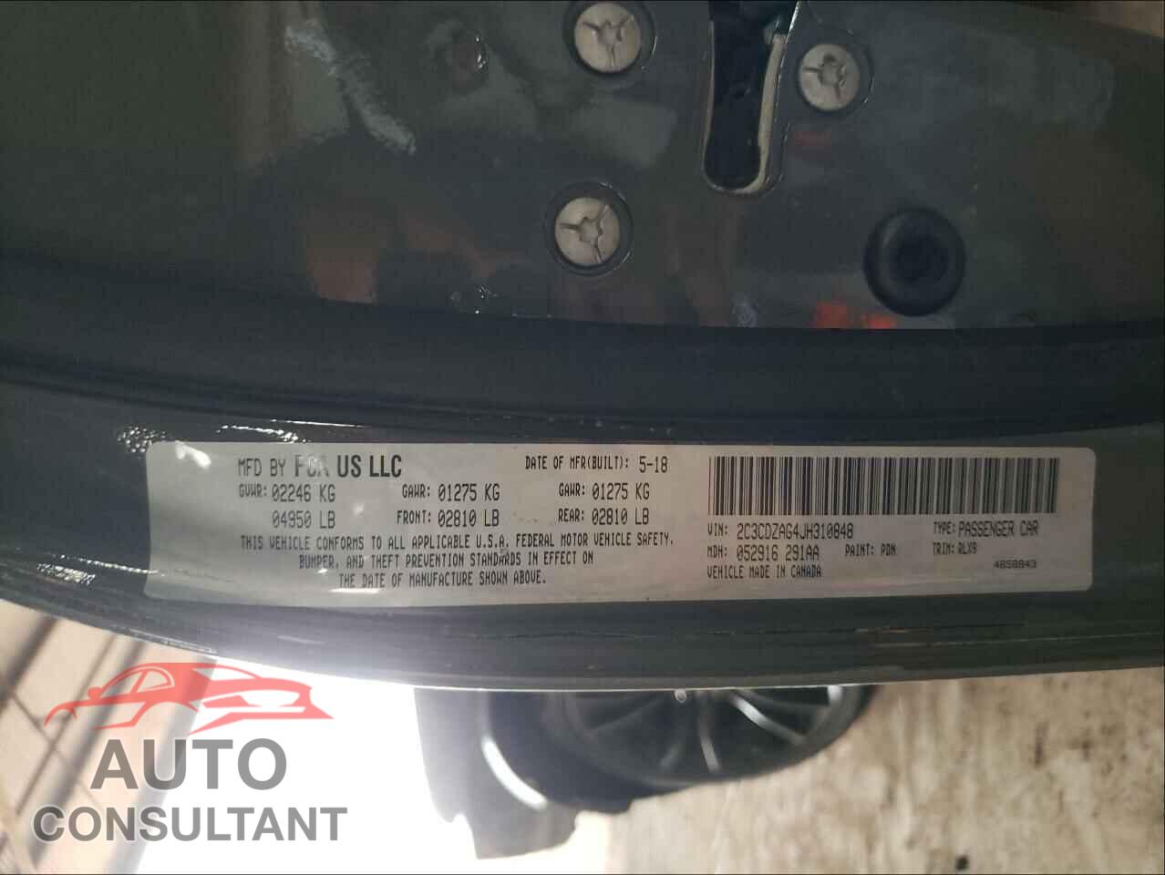 DODGE CHALLENGER 2018 - 2C3CDZAG4JH310848