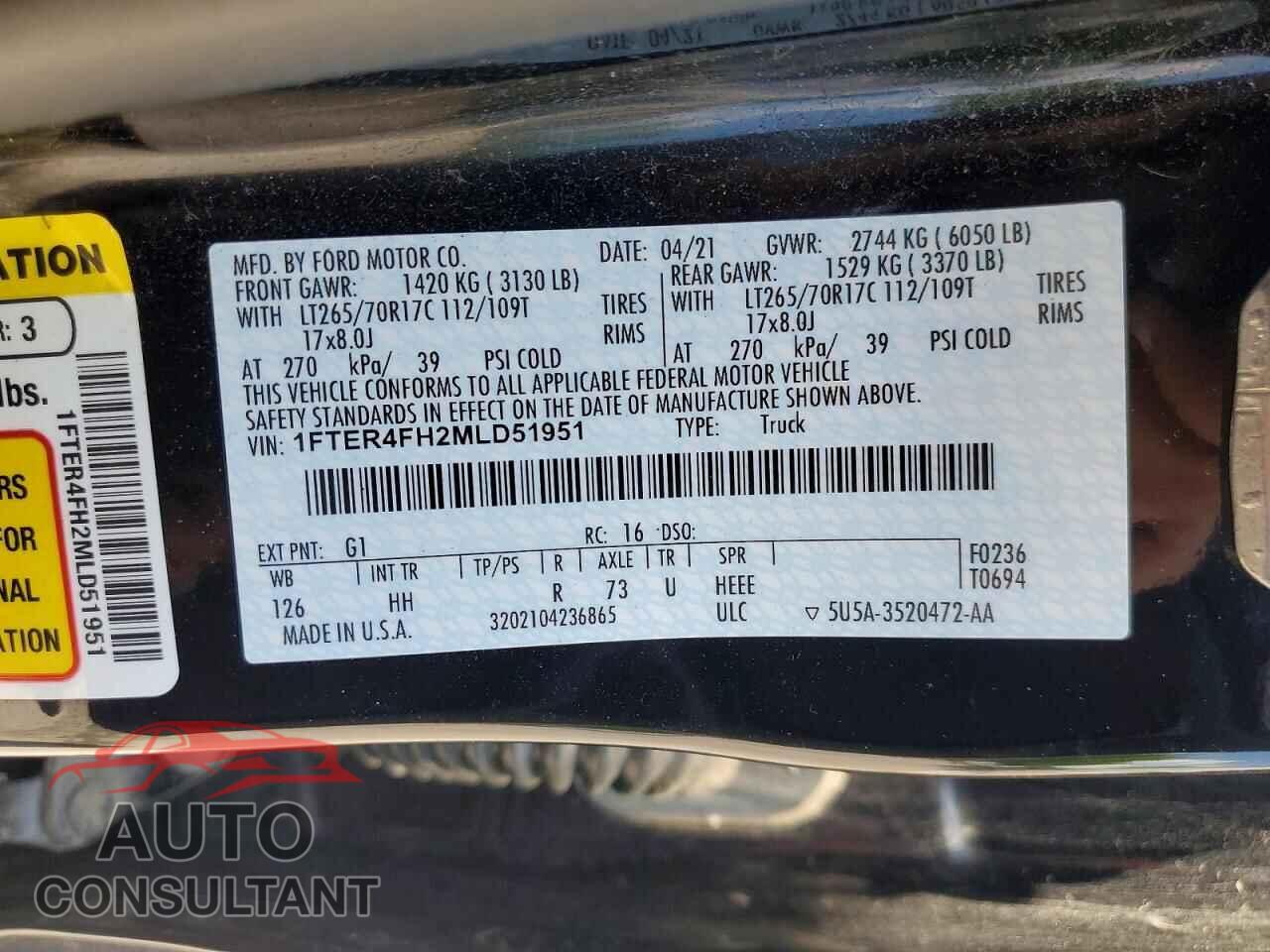 FORD RANGER 2021 - 1FTER4FH2MLD51951