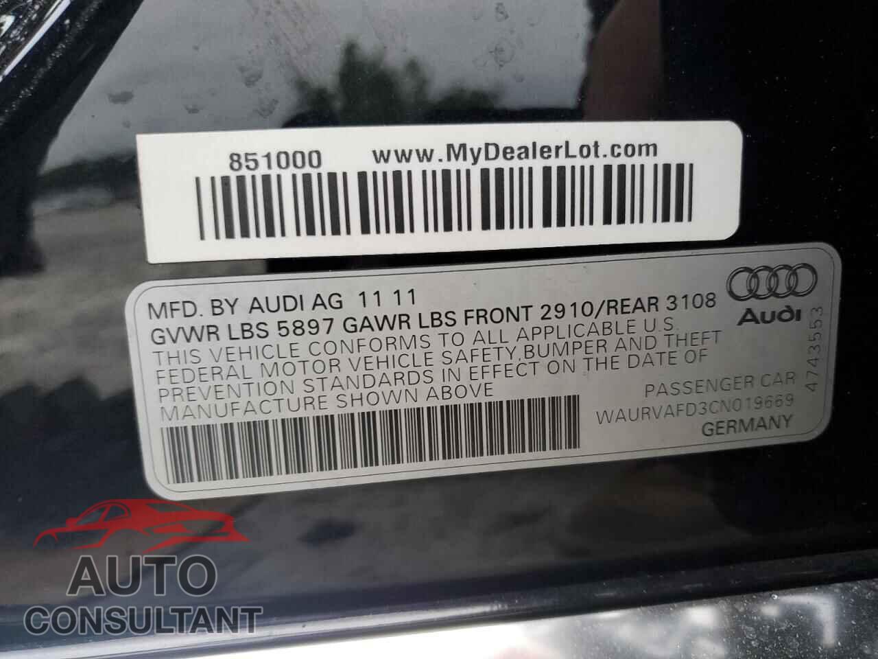 AUDI A8 2012 - WAURVAFD3CN019669