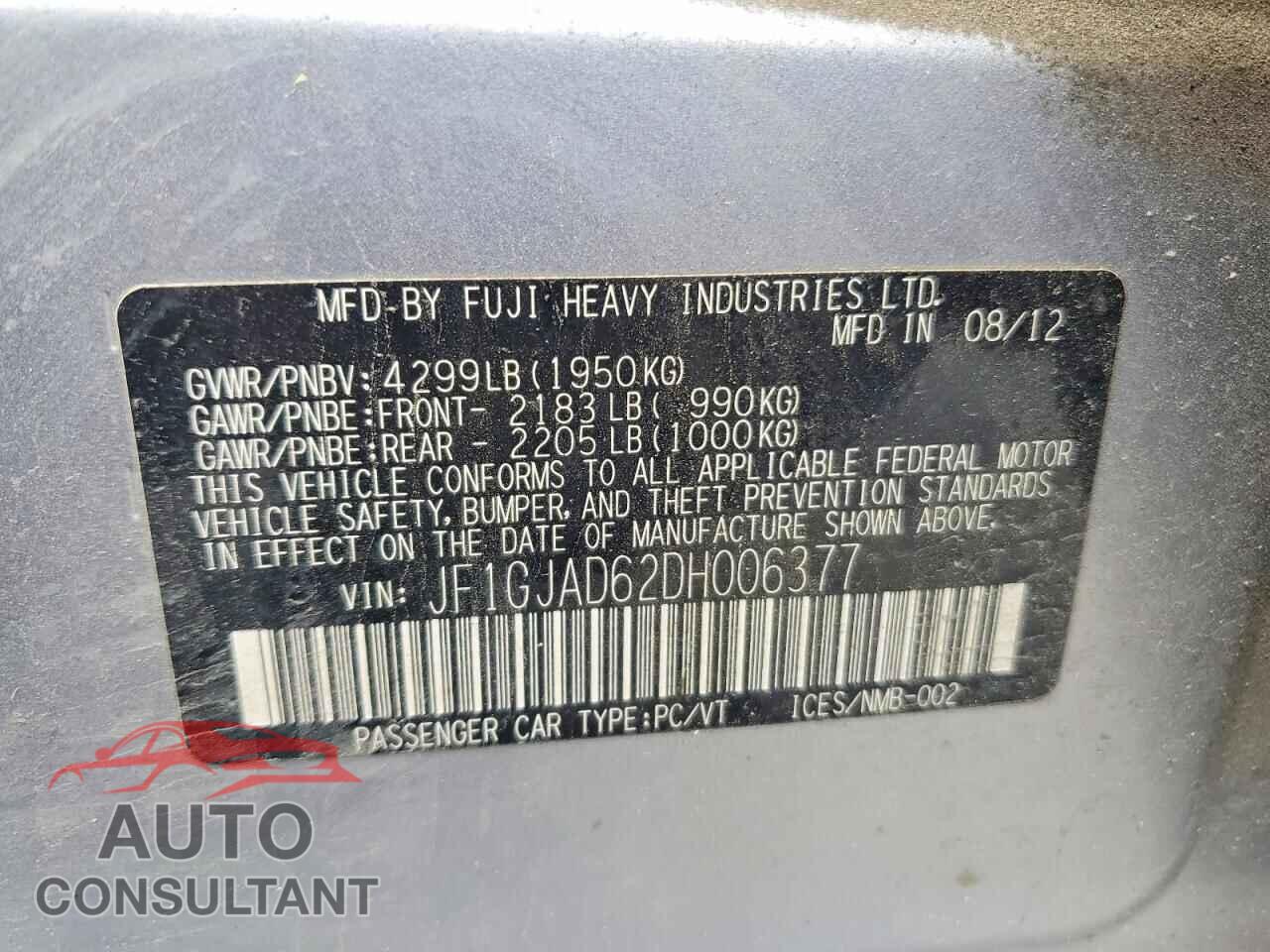 SUBARU IMPREZA 2013 - JF1GJAD62DH006377