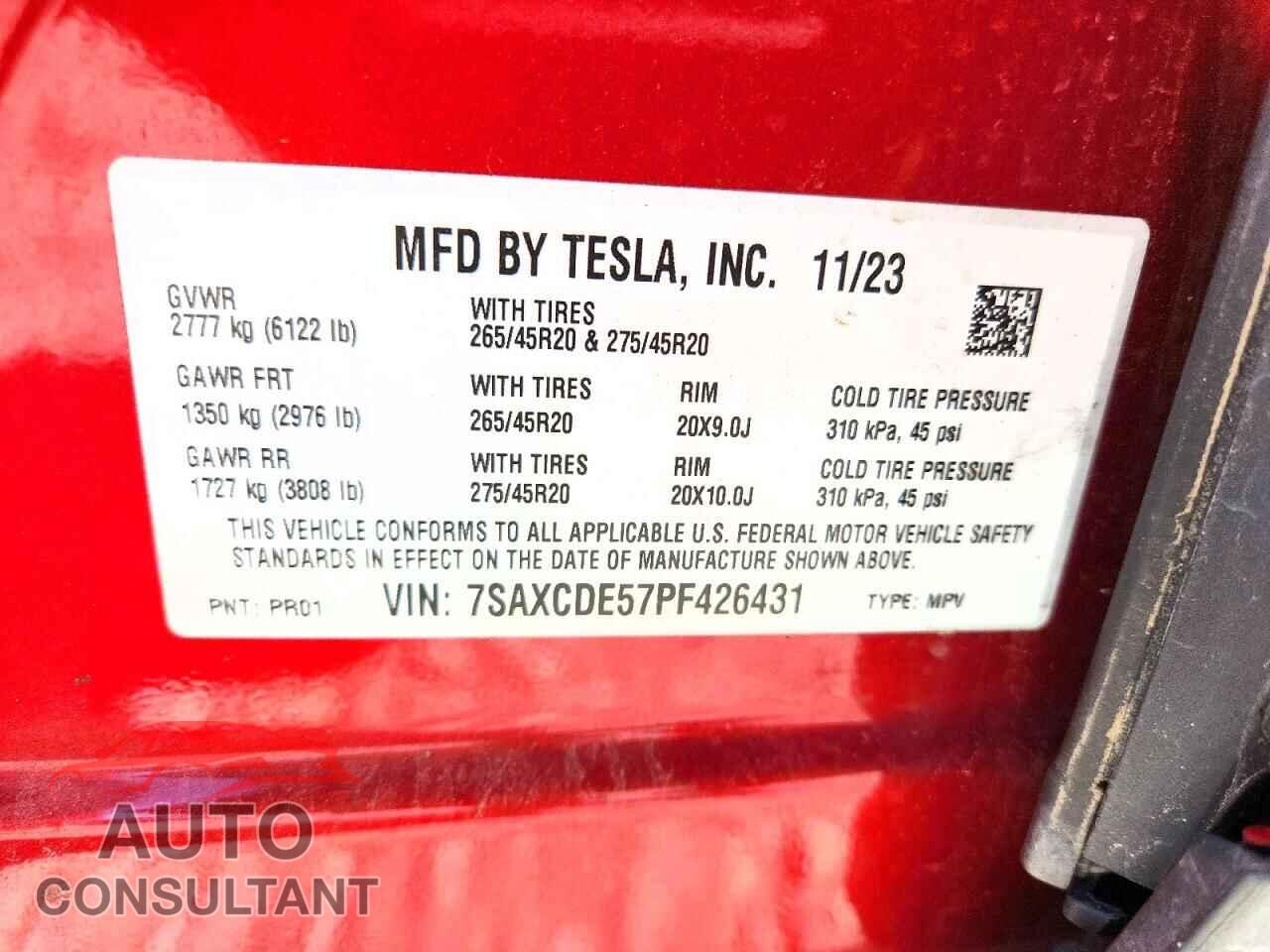 TESLA MODEL X 2023 - 7SAXCDE57PF426431