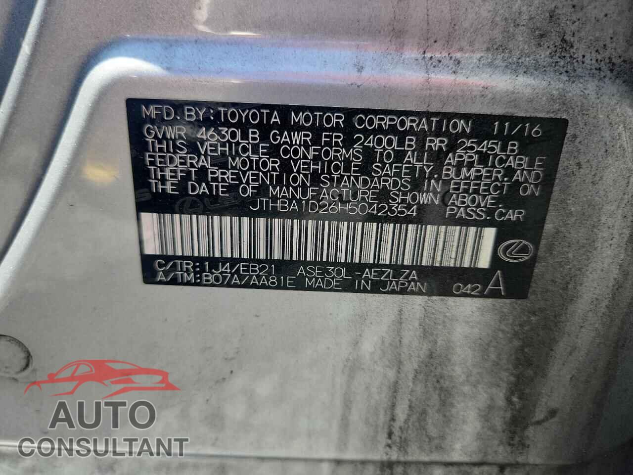 LEXUS IS 2017 - JTHBA1D26H5042354