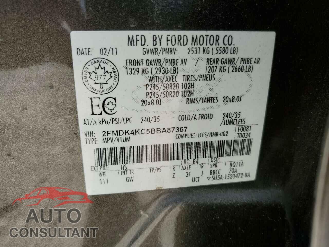 FORD EDGE 2011 - 2FMDK4KC5BBA87367