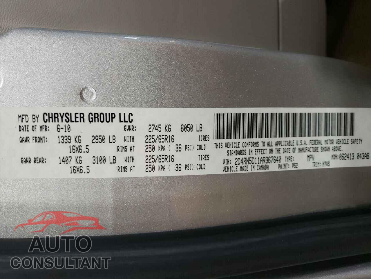 DODGE CARAVAN 2010 - 2D4RN5D11AR367640