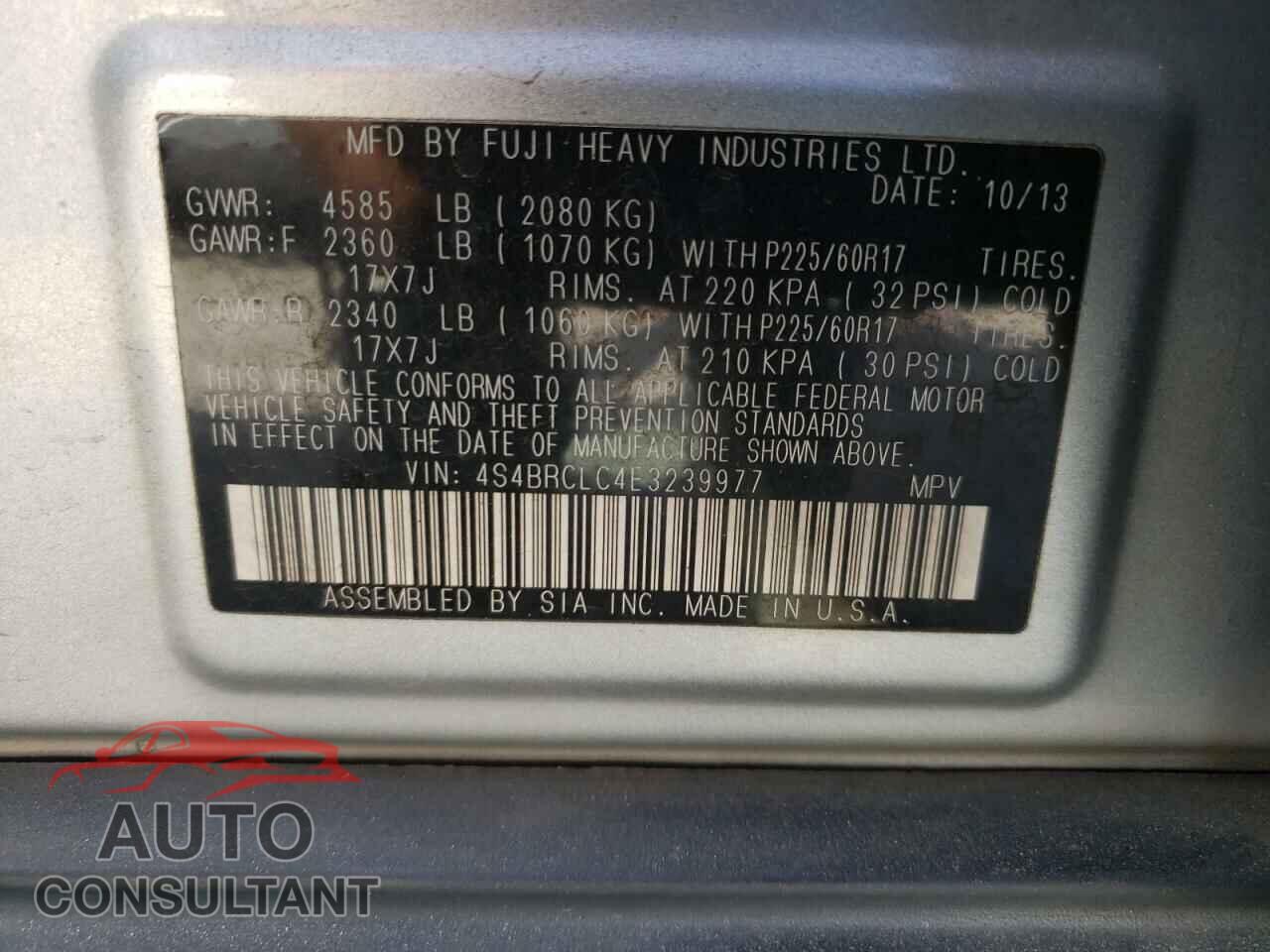 SUBARU OUTBACK 2014 - 4S4BRCLC4E3239977